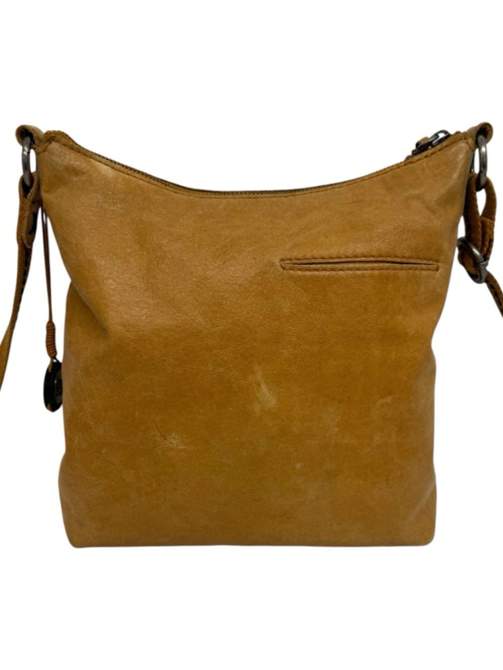 The Sak Camel Brown Leather Peace Sign Design Crossbody Studded Purse Bag 11x11 - Picture 6 of 16